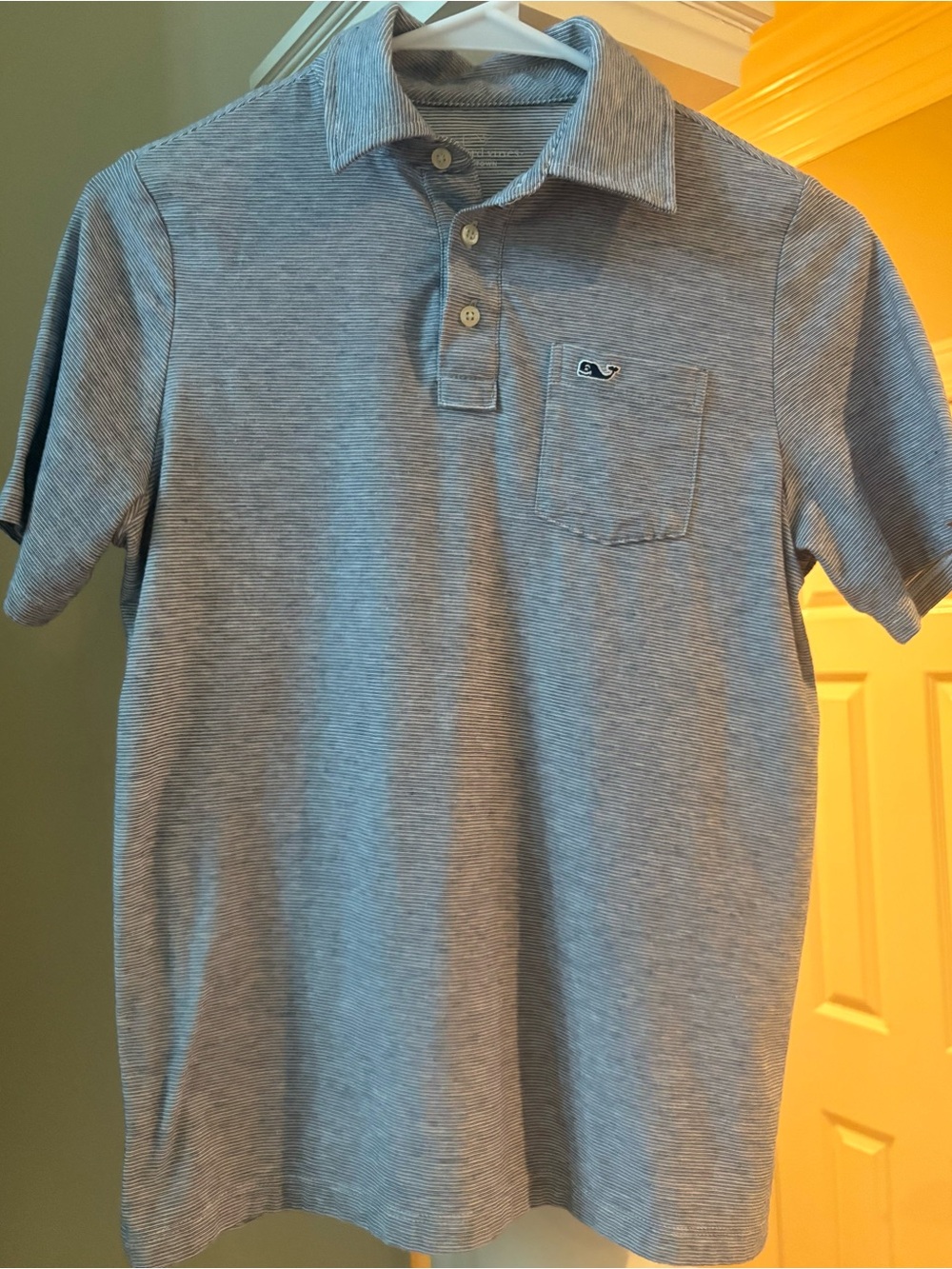 Vineyard Vines Kid’s Light Blue Micro-Stripe Pocket Polo